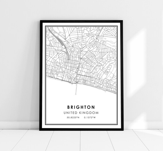 Brighton United Kingdom Modern Minimalist City Street Map Print