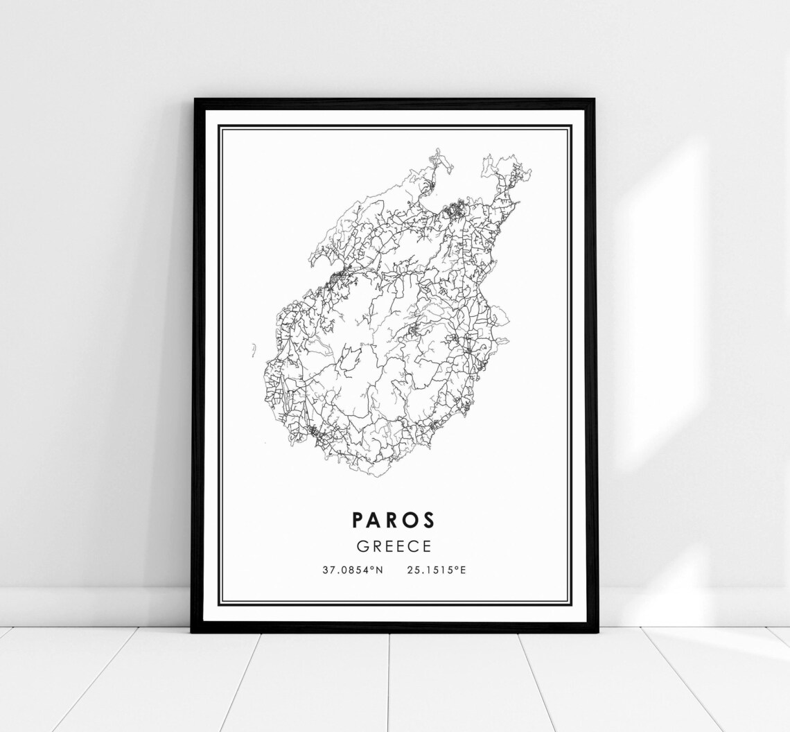Paros Greece Map Art Print, Travel Poster