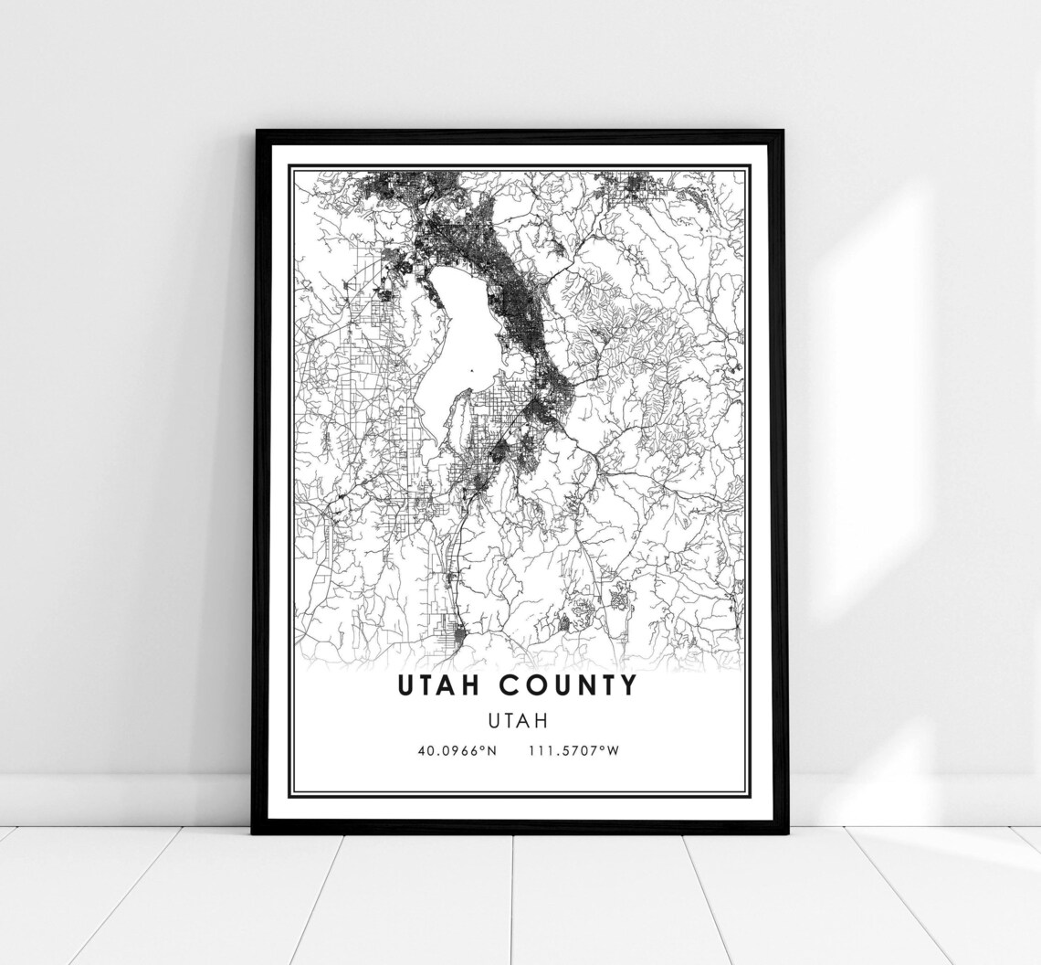 Utah County Map Poster Print, Travel Map