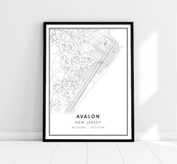 Avalon Map Art Print, New Jersey City