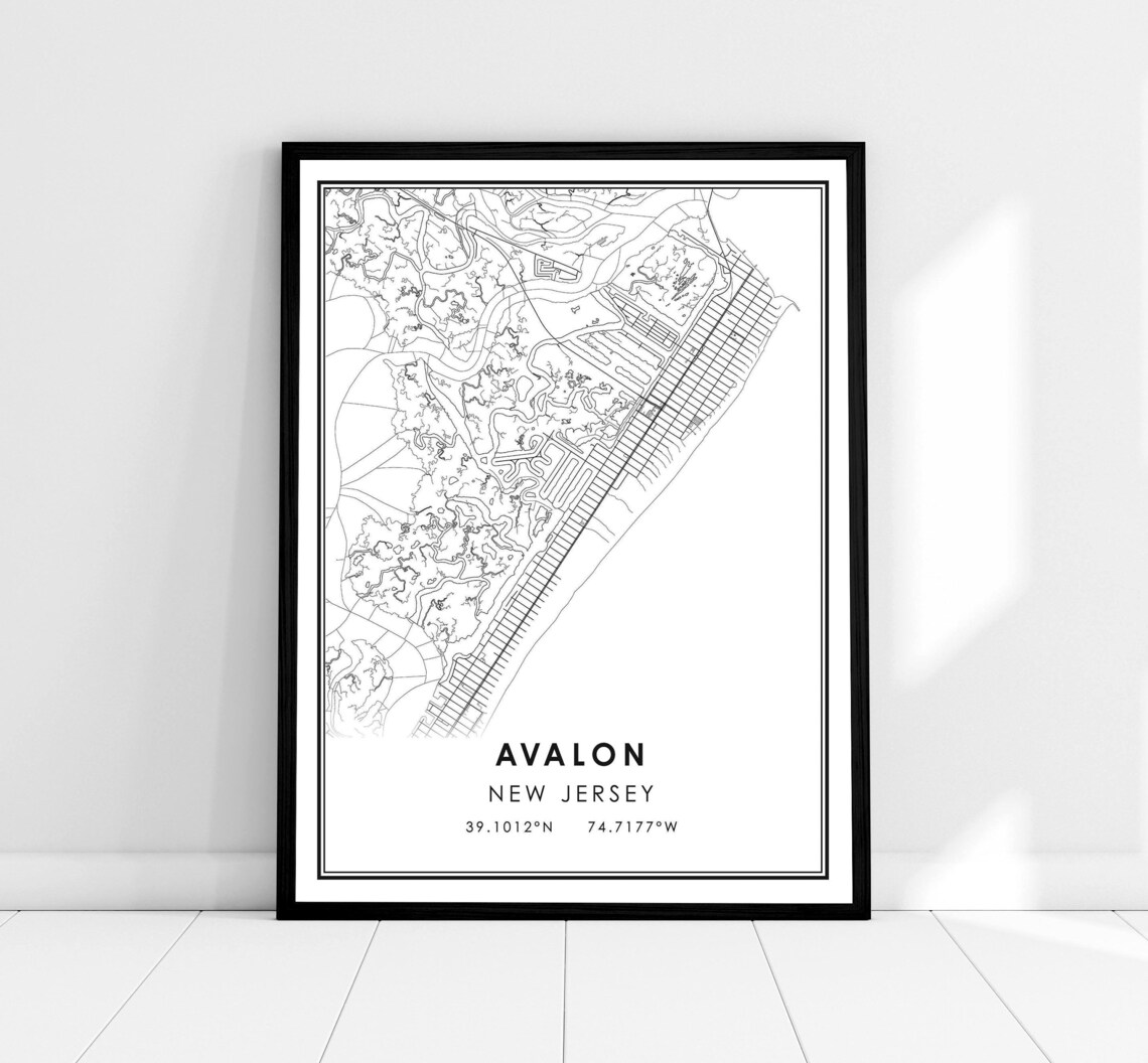 Avalon Map Art Print, New Jersey City
