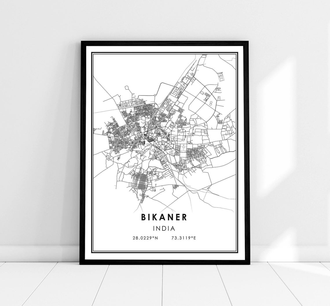 Bikaner India Minimalist City Street Map Coordinates Art Poster
