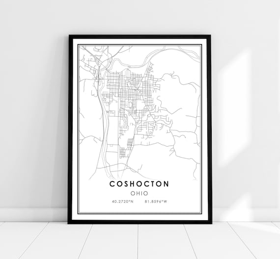 Coshocton Ohio Minimalist City Street Map With Coordinates Poster