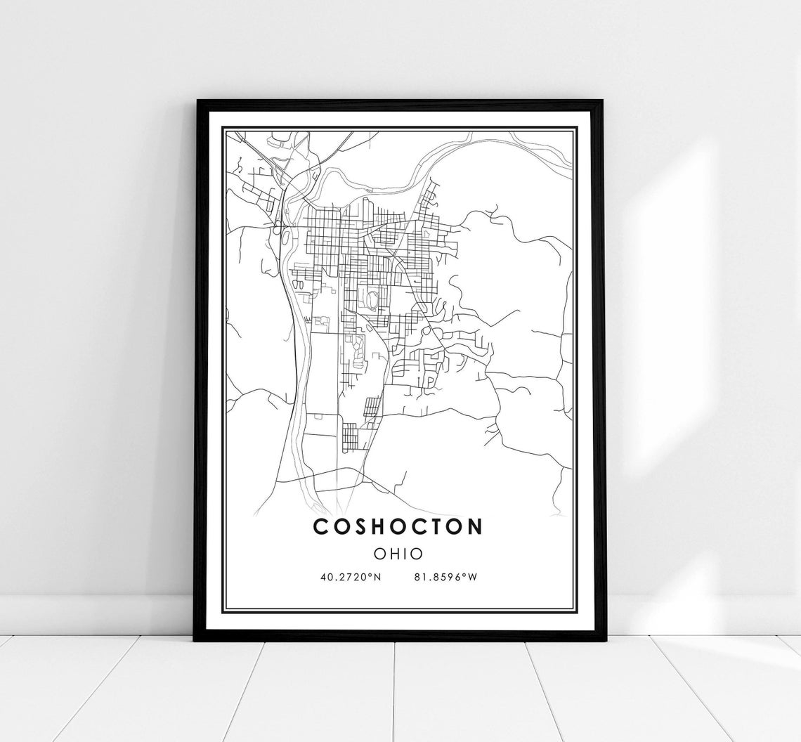 Coshocton Ohio Minimalist City Street Map With Coordinates Poster