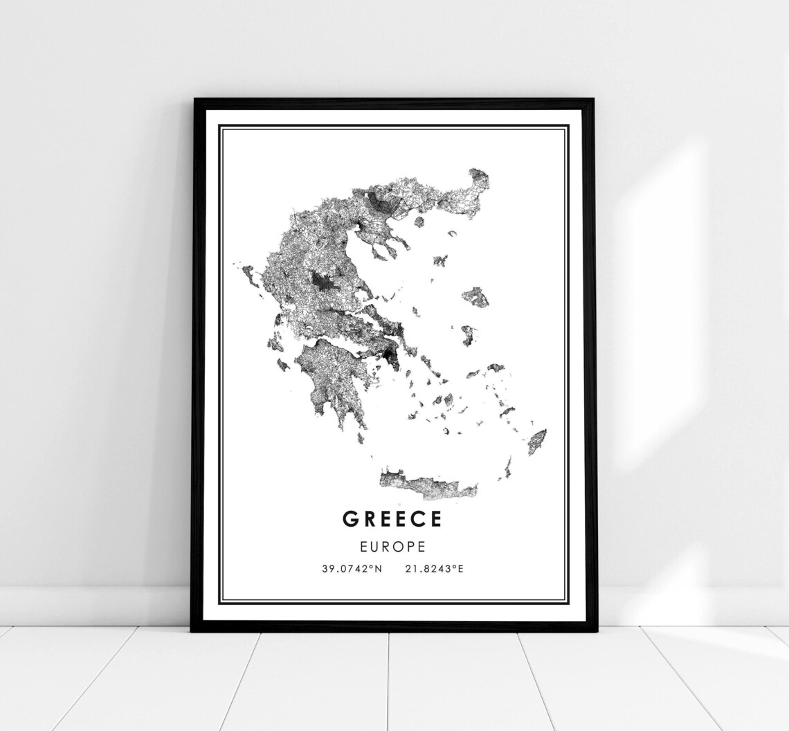 Greece Country Map Travel Poster, Road Map Art Print