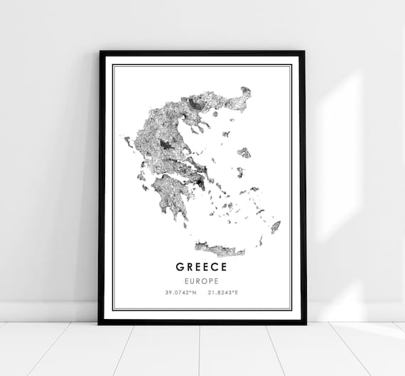 Greece Country Map Travel Poster, Road Map Art Print