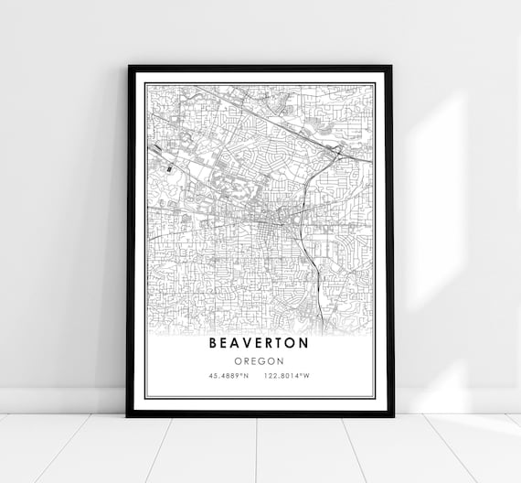 Beaverton Oregon Minimalist Black and White City Street Map Poster