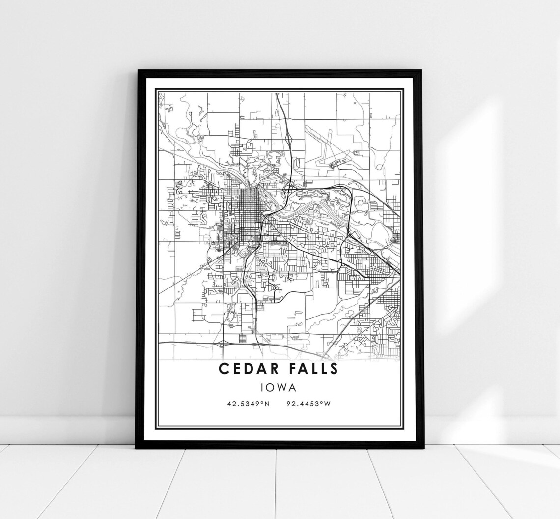 Cedar Falls Map Print, Iowa City Travel Poster