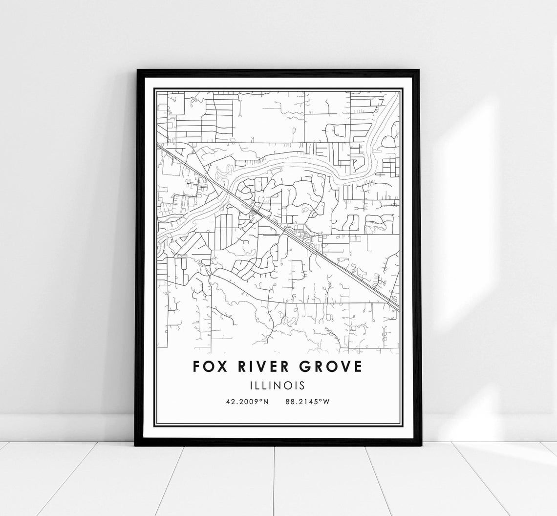 Fox River Grove Map Print Poster Canvas Illinois Modern