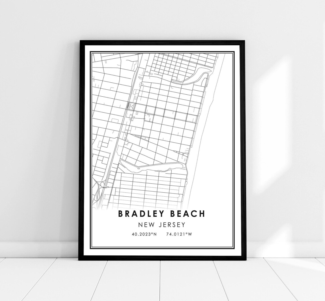 Bradley Beach Map Print, New Jersey City Travel Poster