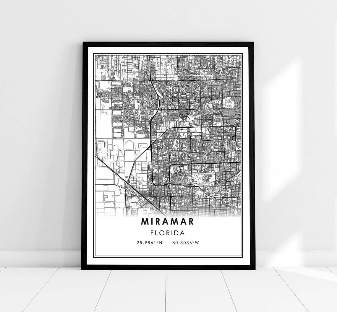 Miramar Florida Intricate City Street Map Minimalist Design Poster