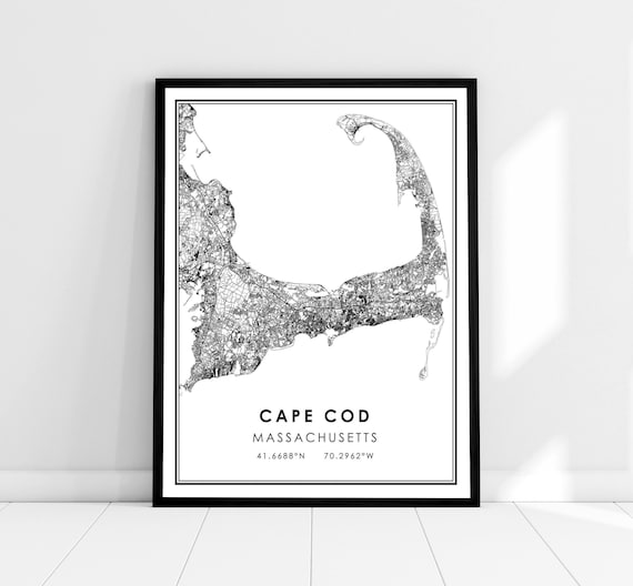 Cape Cod Map Print Poster, Massachusetts Travel Poster