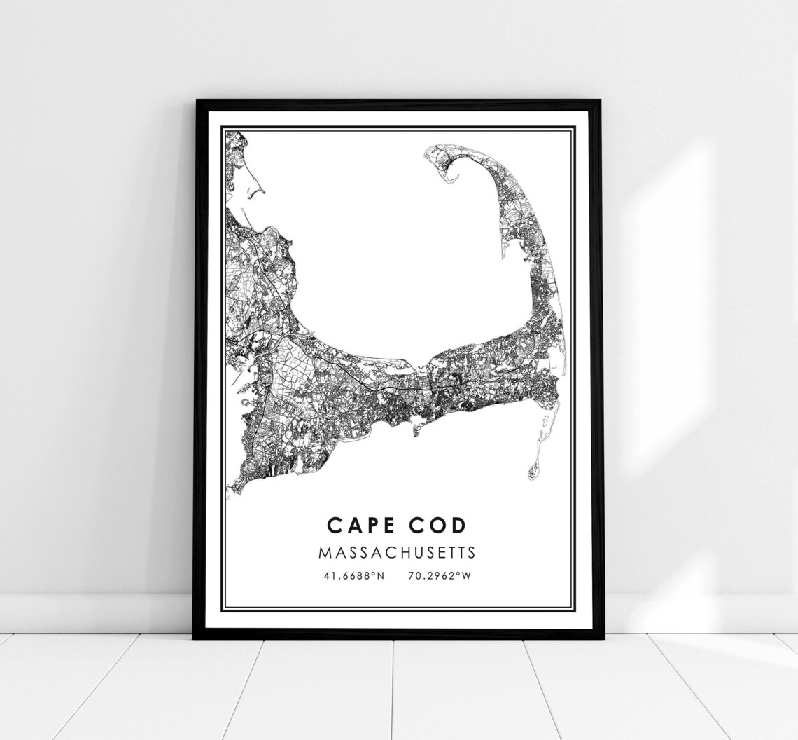 Cape Cod Map Print Poster, Massachusetts Travel Poster
