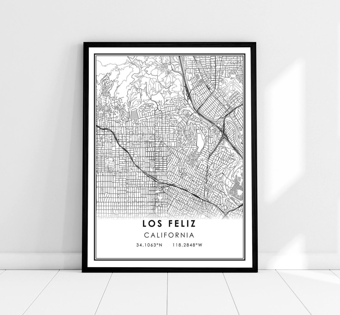 Los Feliz California Minimalist Black And White City Map Poster