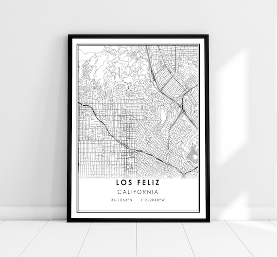 Los Feliz California Minimalist Black And White City Map Poster