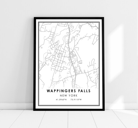 Wappingers Falls New York Black and White City Map Poster Minimal Art