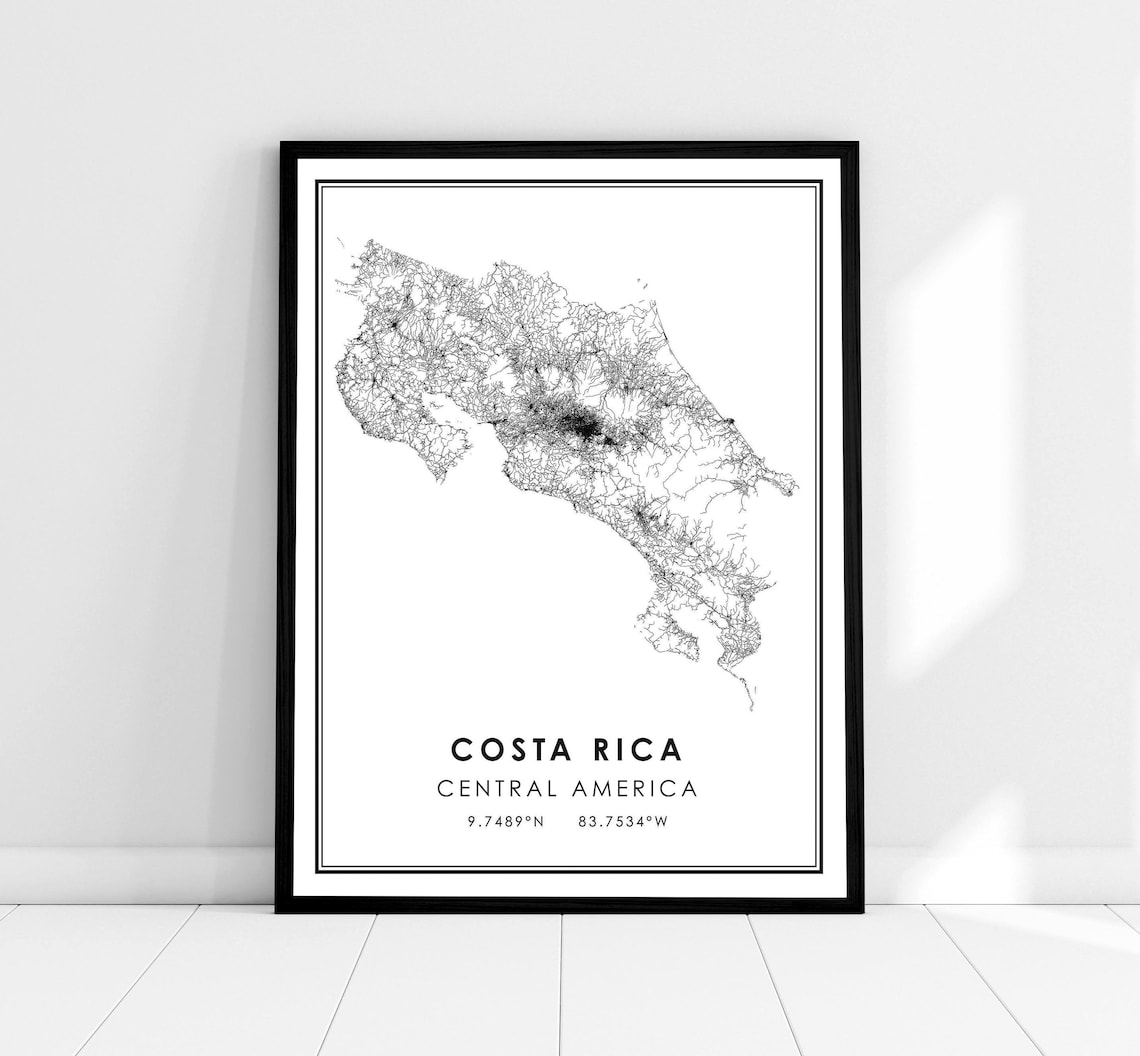 Costa Rica Map Poster, Country Road Map