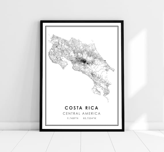Costa Rica Map Poster, Country Road Map