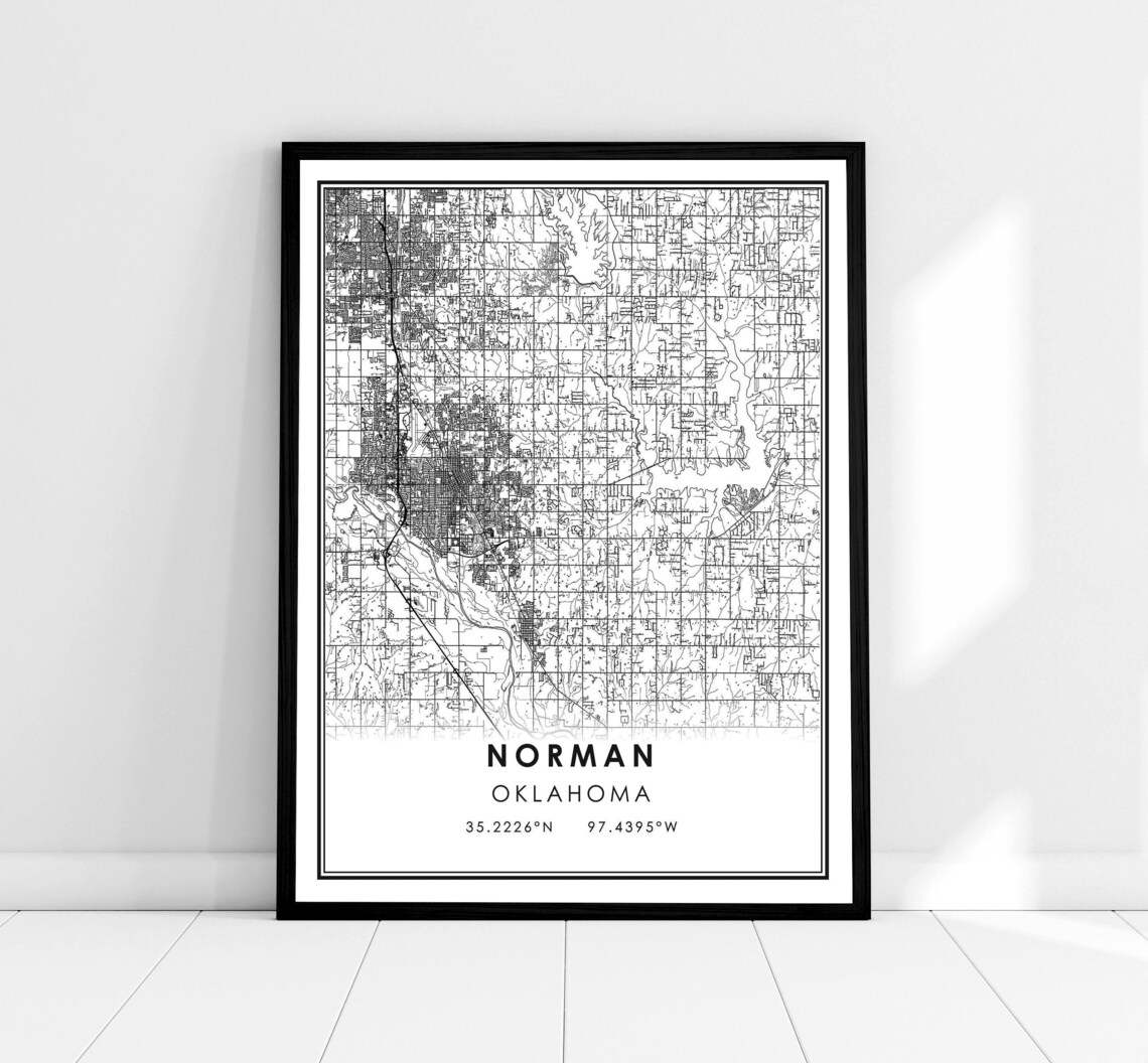 Norman Map Print Poster, Oklahoma City Travel Poster