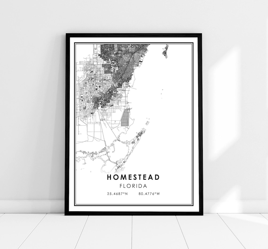 Homestead Map Print Poster, Florida City Travel