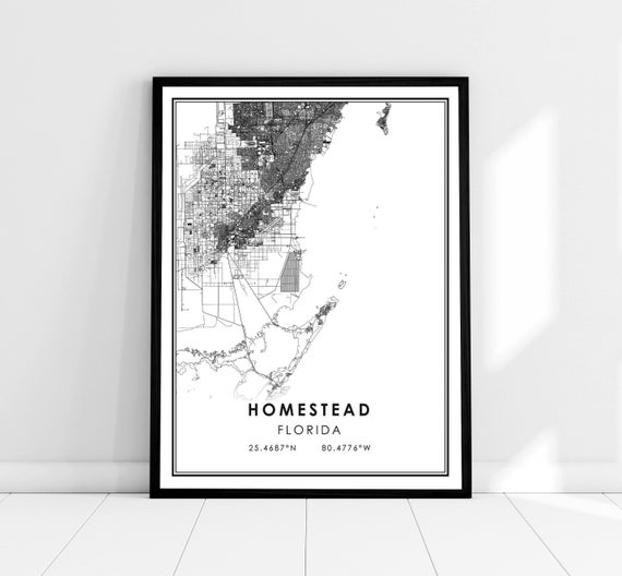 Homestead Map Print Poster, Florida City Travel