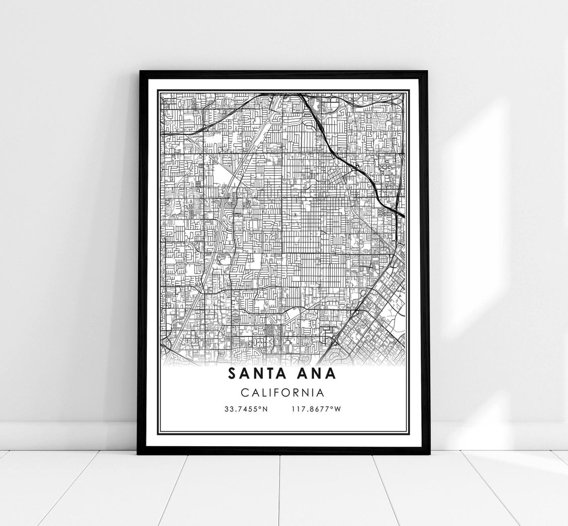 Santa Ana California City Street Map Minimalist Travel Poster