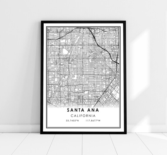 Santa Ana California City Street Map Minimalist Travel Poster