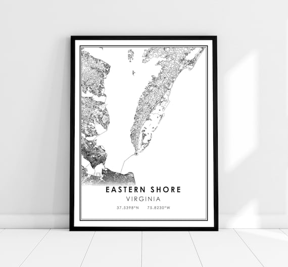 Eastern Shore Map Poster, Virginia City Travel Print