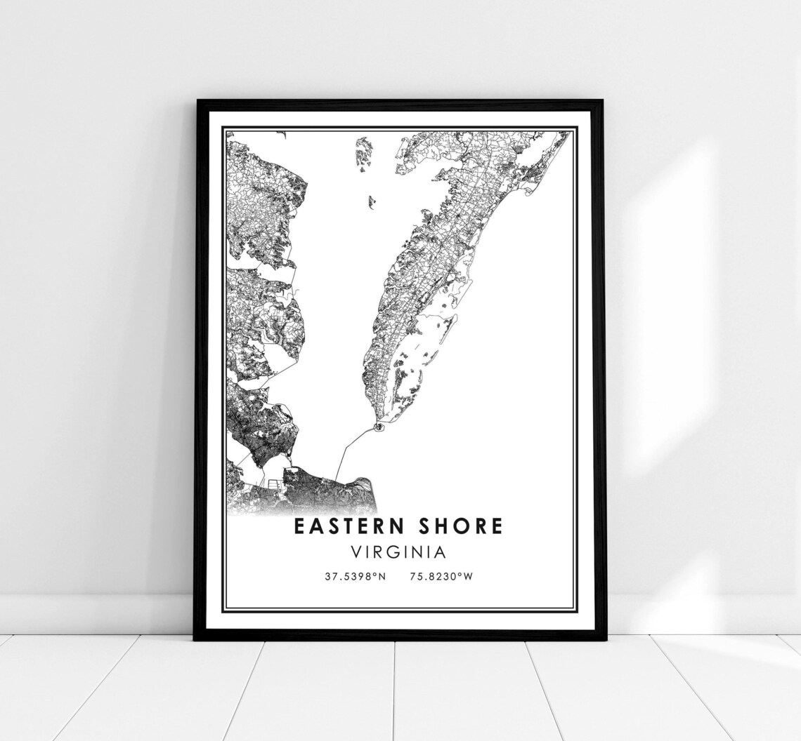 Eastern Shore Map Poster, Virginia City Travel Print