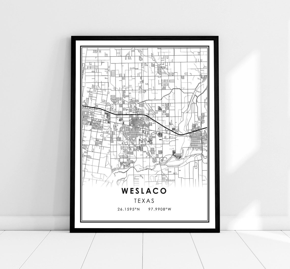 Weslaco Texas Minimalist City Street Map With Coordinates Poster