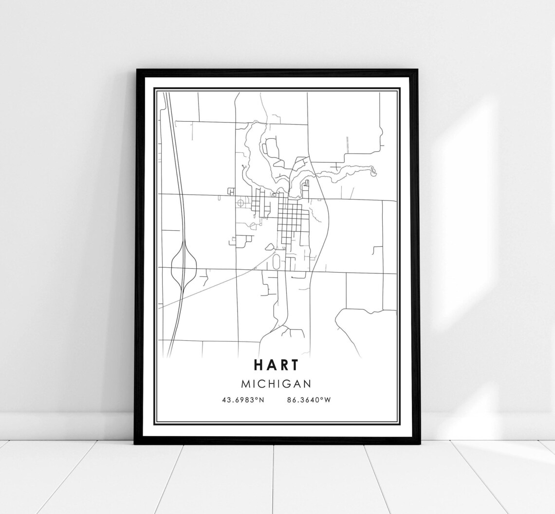 Hart Michigan Minimalist City Street Map Coordinates Travel Print