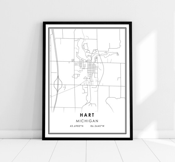 Hart Michigan Minimalist City Street Map Coordinates Travel Print