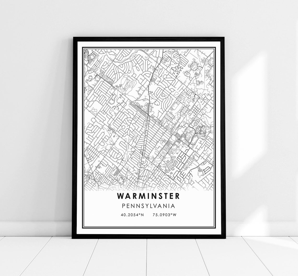 Warminster Pennsylvania Street Map Monochrome Modern Wall Poster