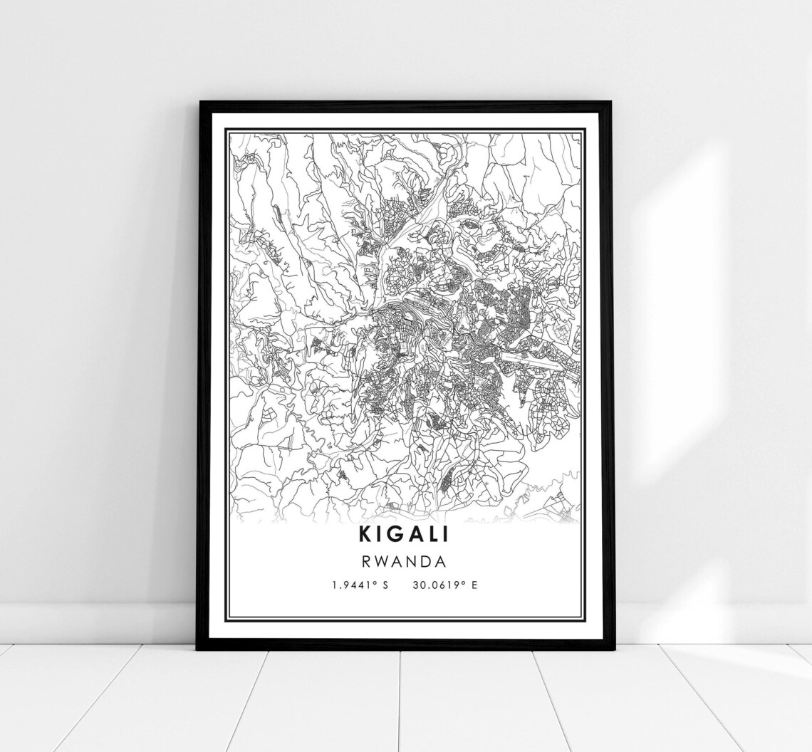 Kigali Map Print Poster, Rwanda City Travel