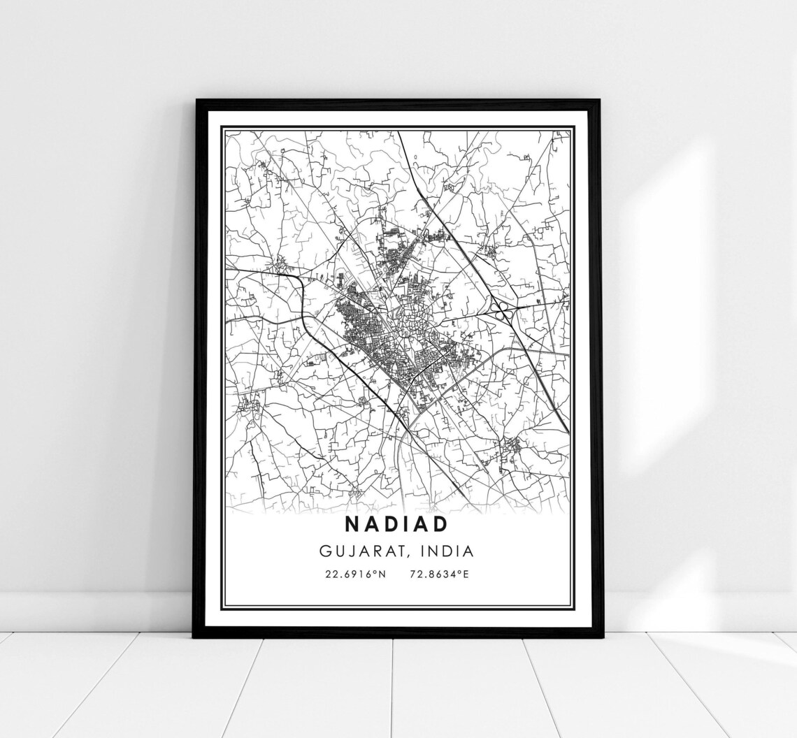 Nadiad Gujarat India City Map Line Art Coordinates Travel Poster