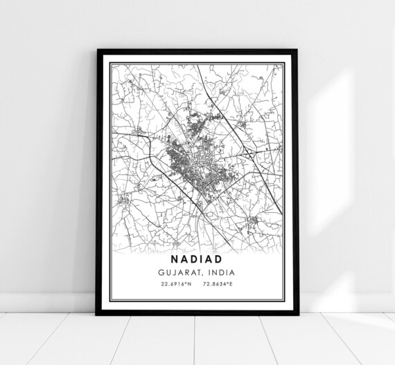 Nadiad Gujarat India City Map Line Art Coordinates Travel Poster