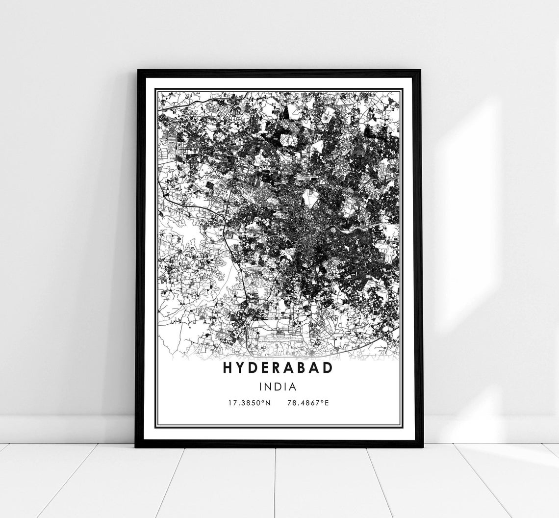 Hyderabad India Minimalist Street Map with Coordinates Art Poster