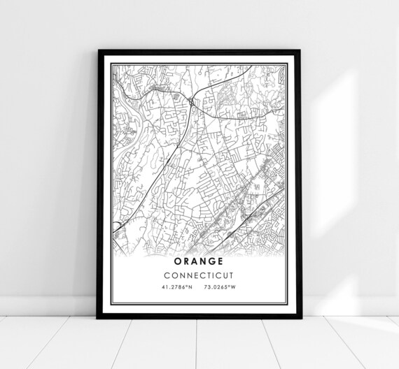 Orange Connecticut Minimalist Street Map Coordinate Art Poster