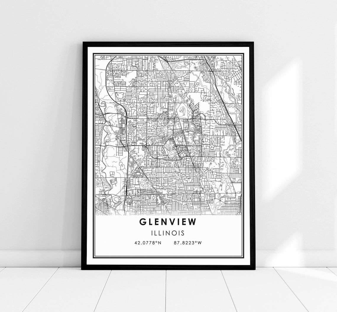 Glenview Illinois City Street Map With Coordinates Wall Poster