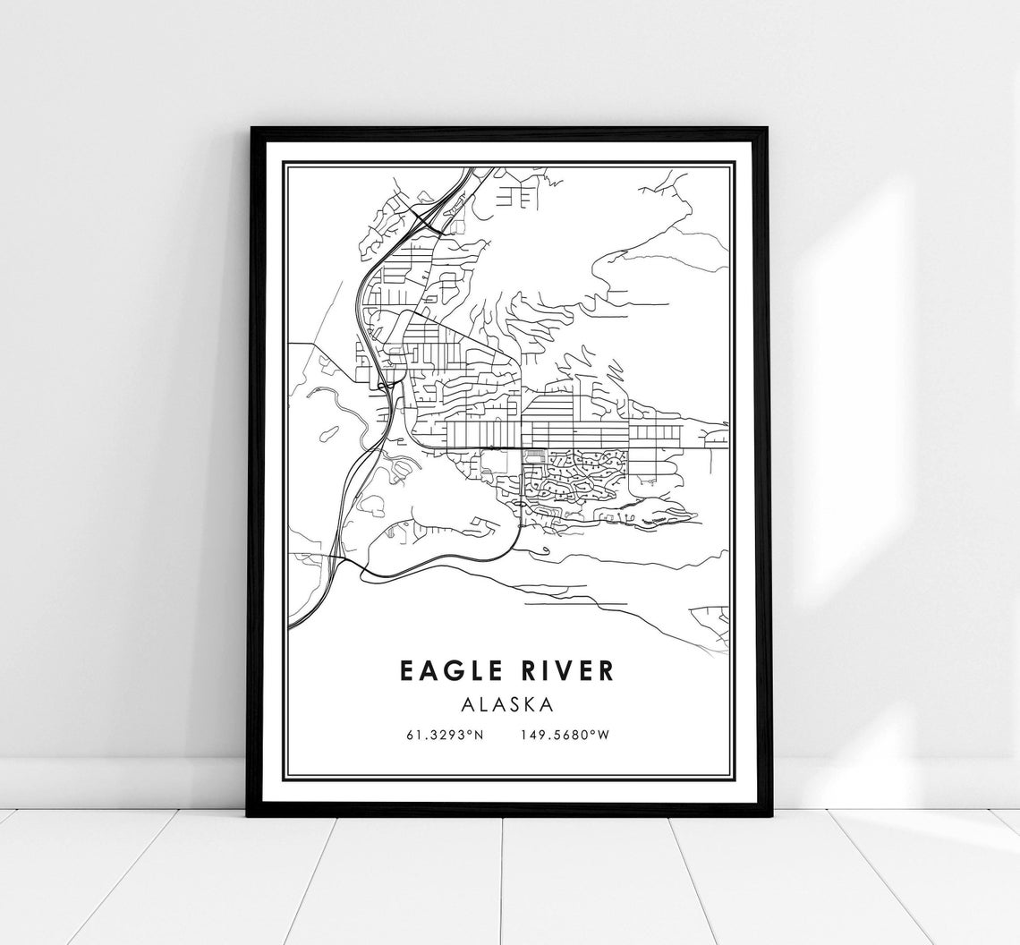 Eagle River Alaska City Map Coordinates Line Art Minimalist Poster