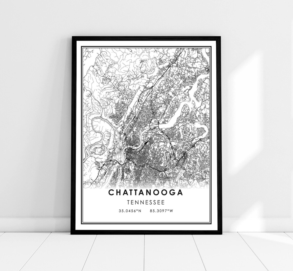 Chattanooga Map Print Poster, Tennessee City