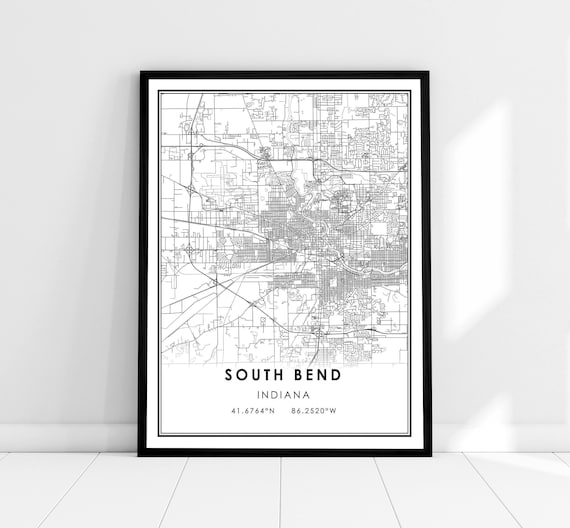 South Bend Map Print, Indiana City Travel Poster