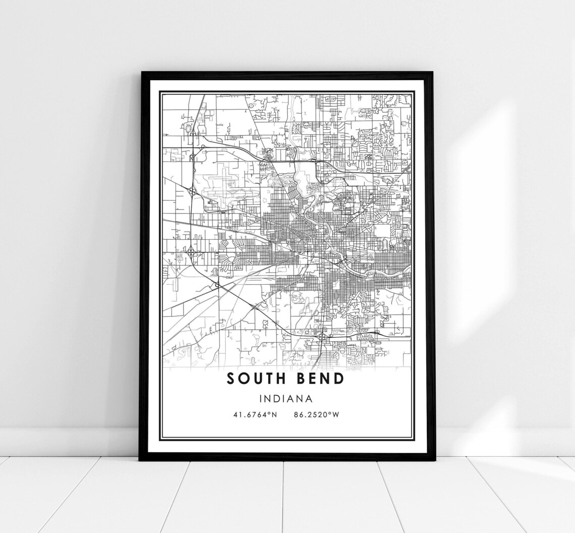 South Bend Map Print, Indiana City Travel Poster