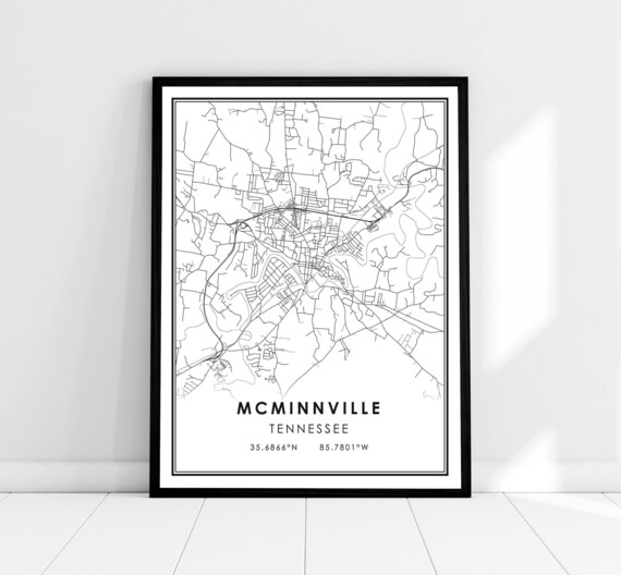 McMinnville Tennessee Map Wall Art with Coordinates Minimalist Design