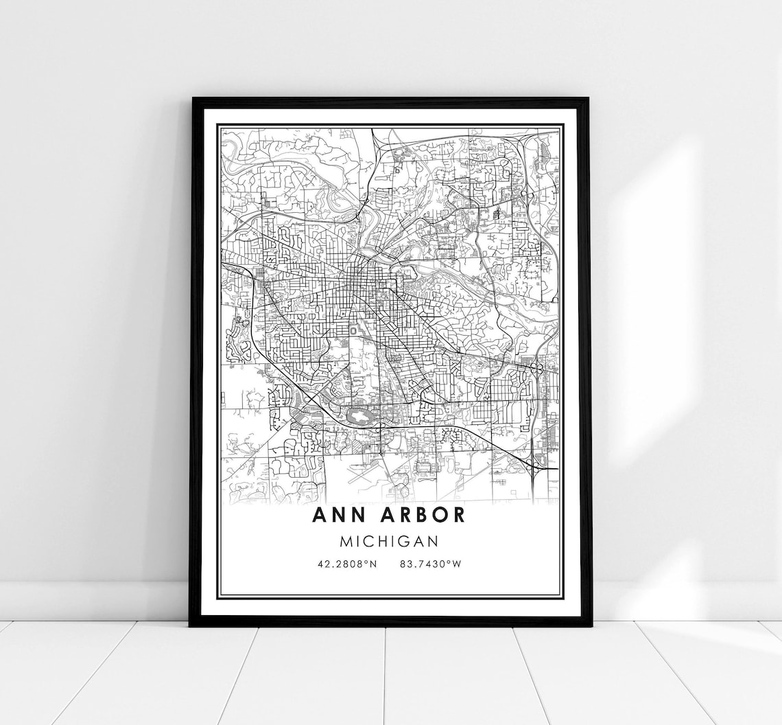 Ann Arbor Map Print, Michigan City Travel Poster