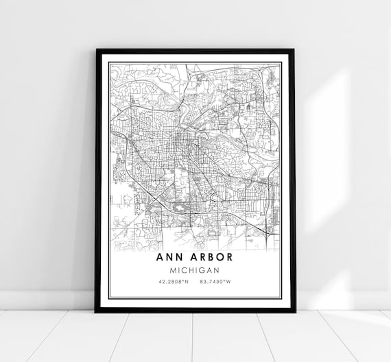 Ann Arbor Map Print, Michigan City Travel Poster