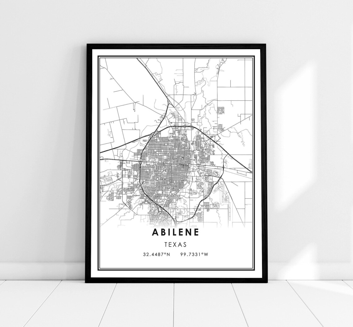Abilene Map Print Poster, Texas City Travel