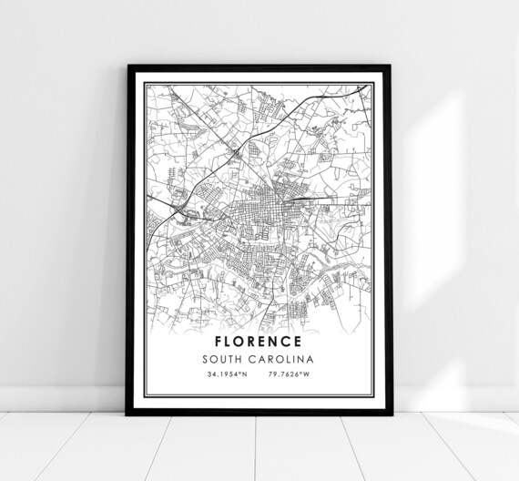 Florence South Carolina City Street Map Coordinates Modern Decor Print
