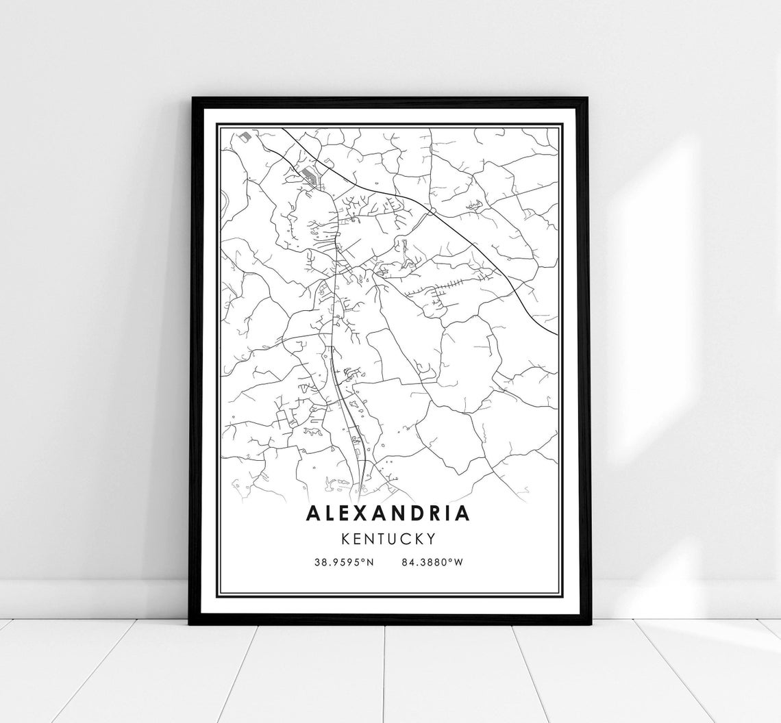Alexandria Kentucky Street Map Coordinates Minimalist Wall Decor Print