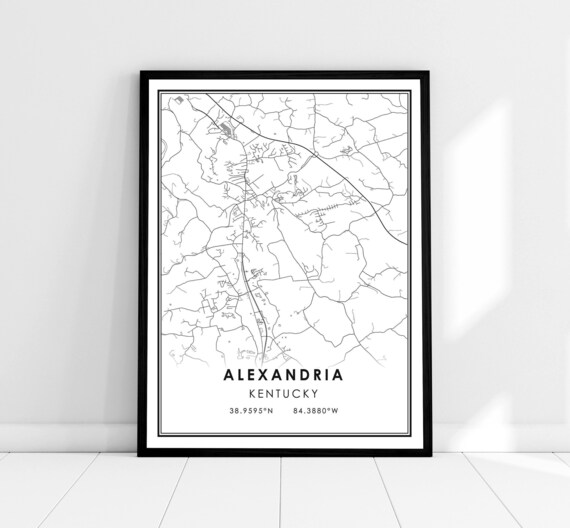 Alexandria Kentucky Street Map Coordinates Minimalist Wall Decor Print